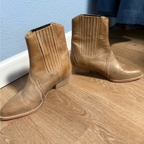Free People Tan Leather Western Ankle Boots - Picture 2 of 3